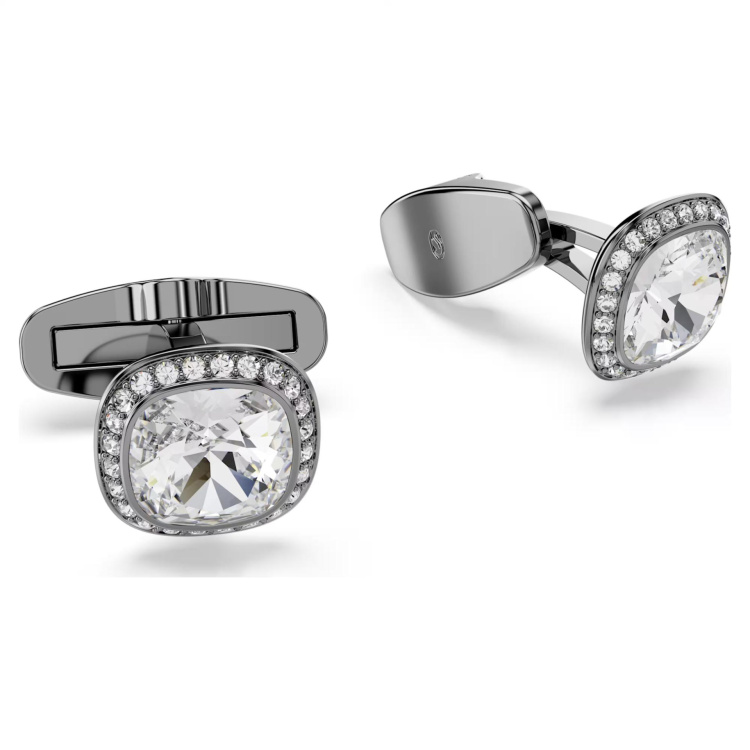 Una Angelic cufflinks Cushion cut, White, Ruthenium plated